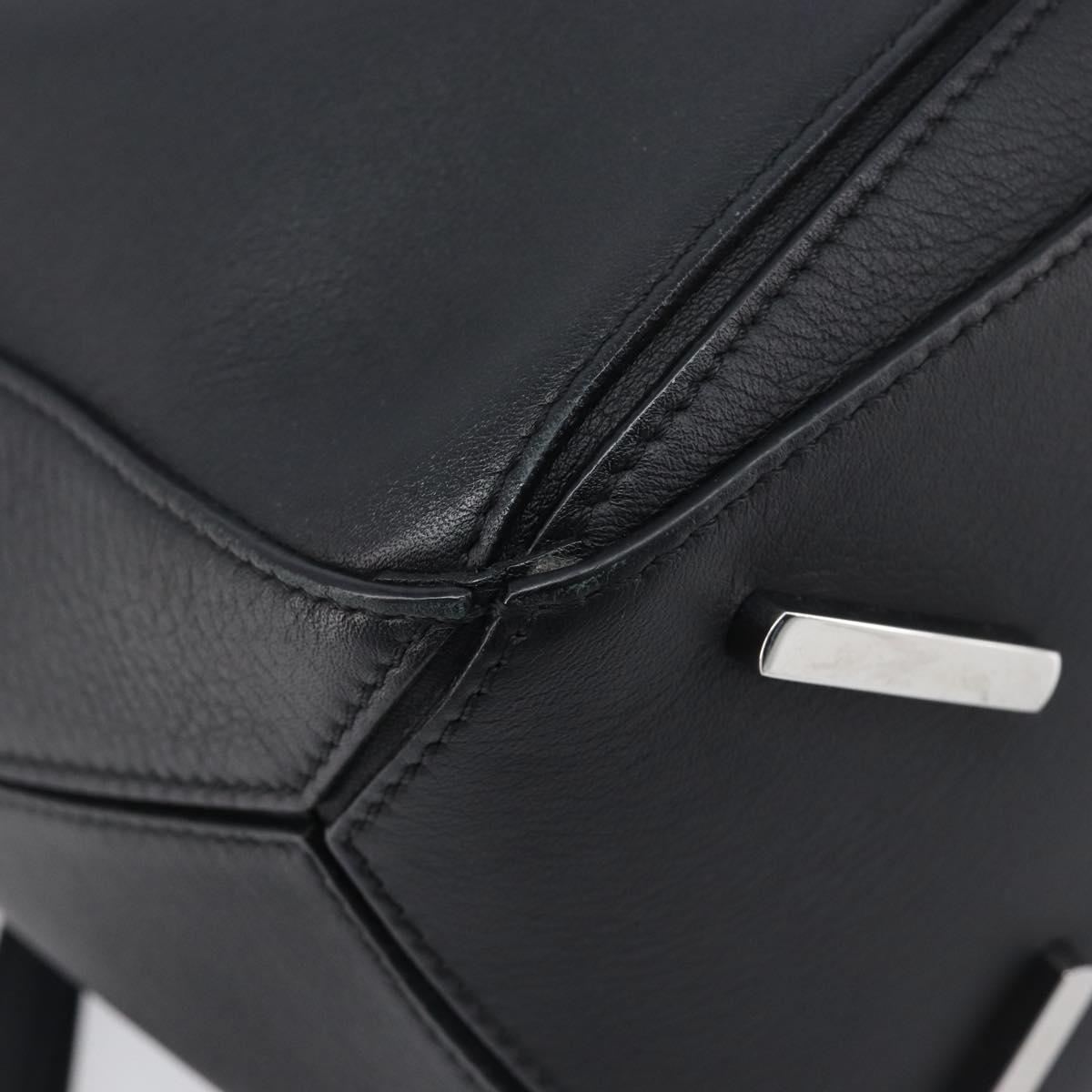 LOEWE Puzzle Bag Hand Bag Leather 2way Black Silver Auth ep16128M