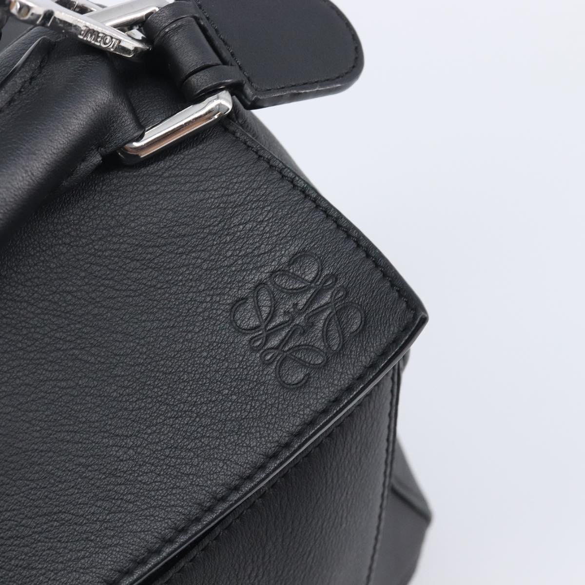 LOEWE Puzzle Bag Hand Bag Leather 2way Black Silver Auth ep16128M