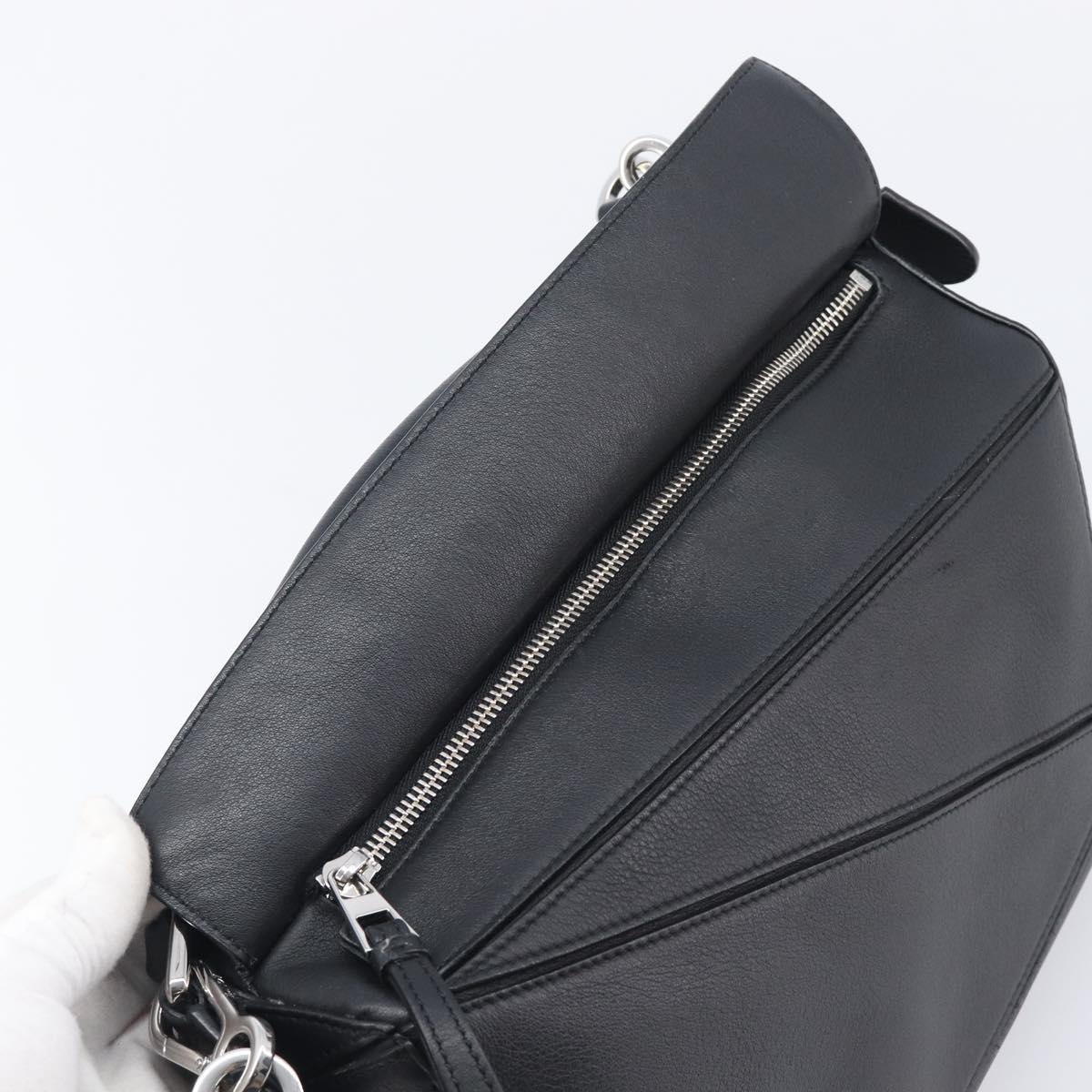 LOEWE Puzzle Bag Hand Bag Leather 2way Black Silver Auth ep16128M