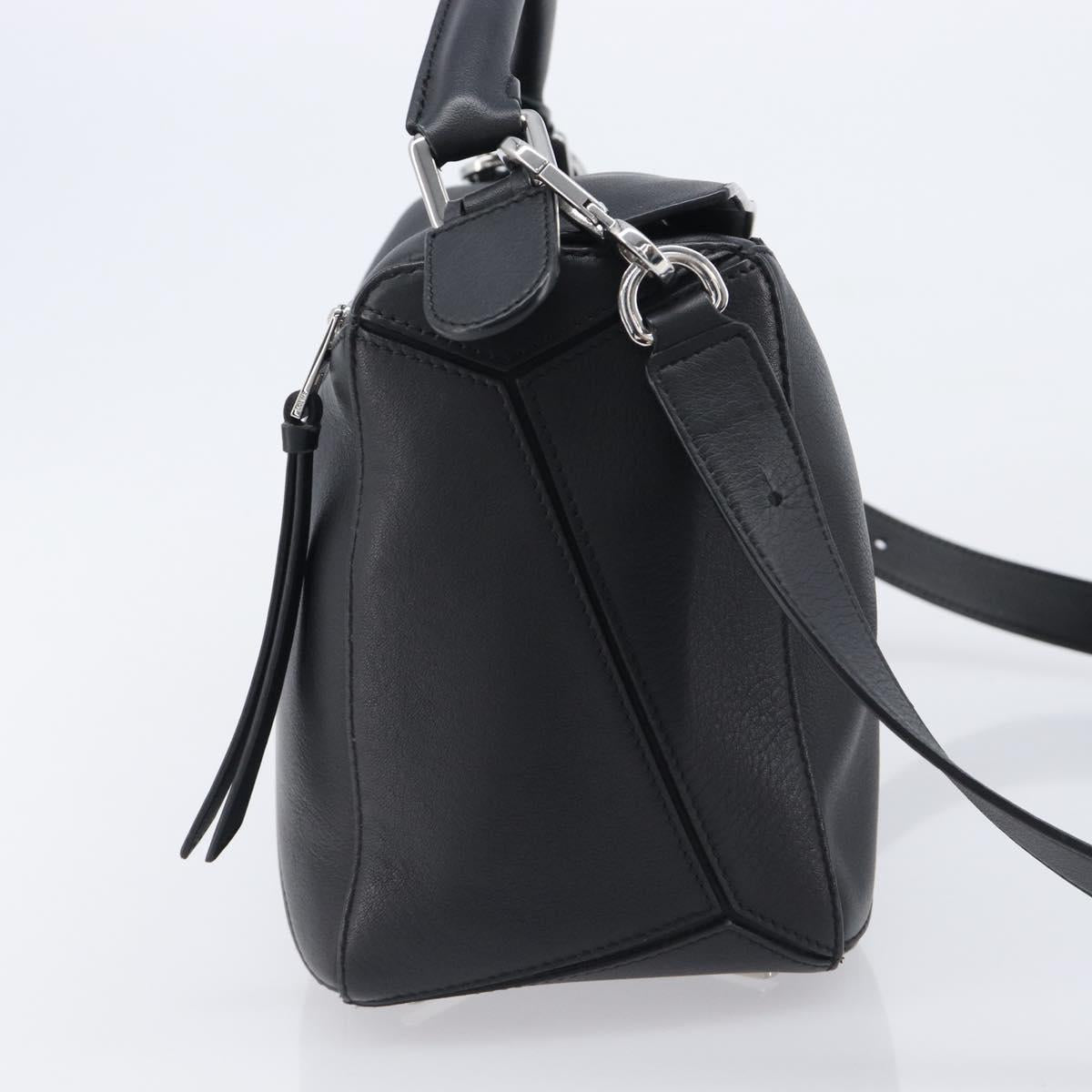LOEWE Puzzle Bag Hand Bag Leather 2way Black Silver Auth ep16128M