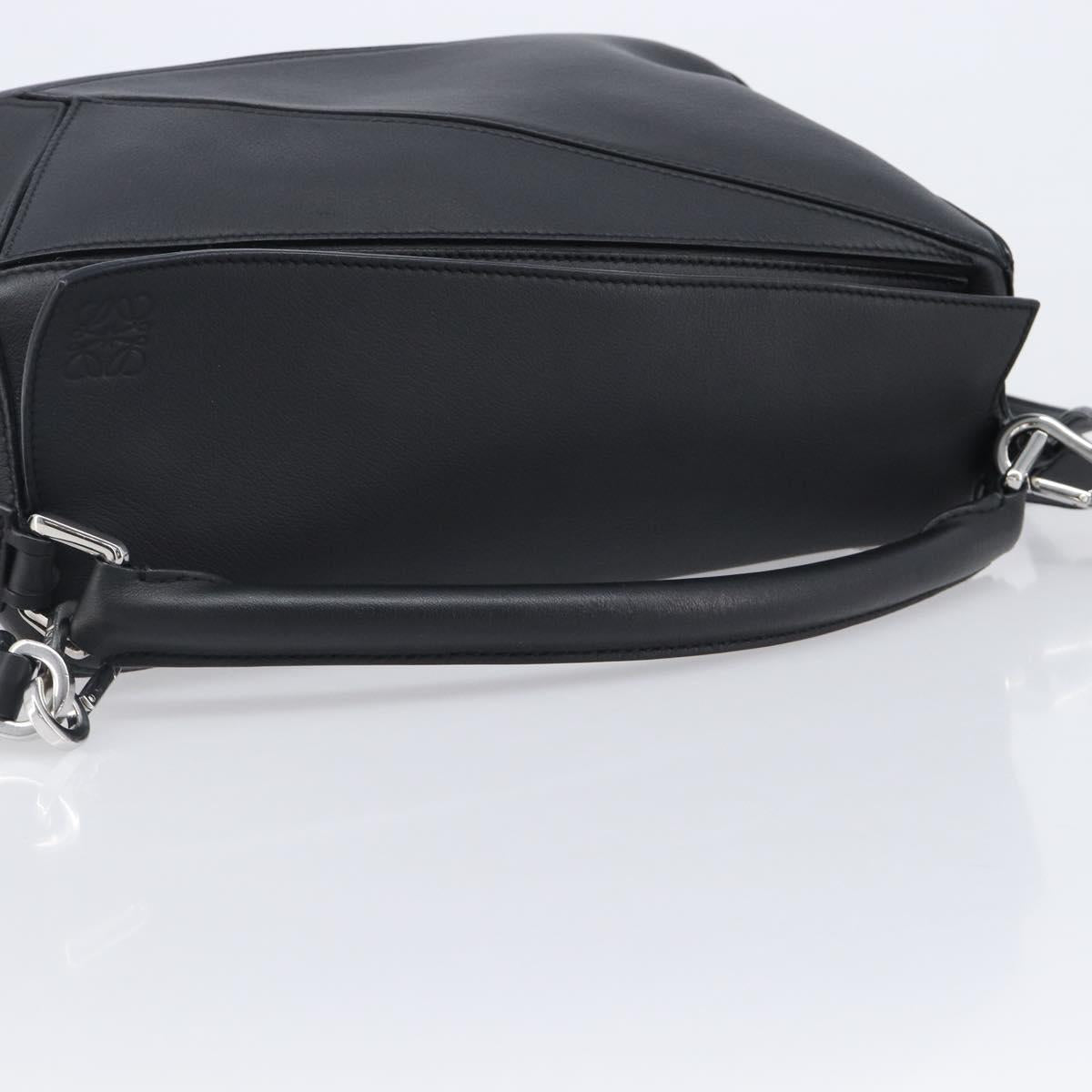 LOEWE Puzzle Bag Hand Bag Leather 2way Black Silver Auth ep16128M