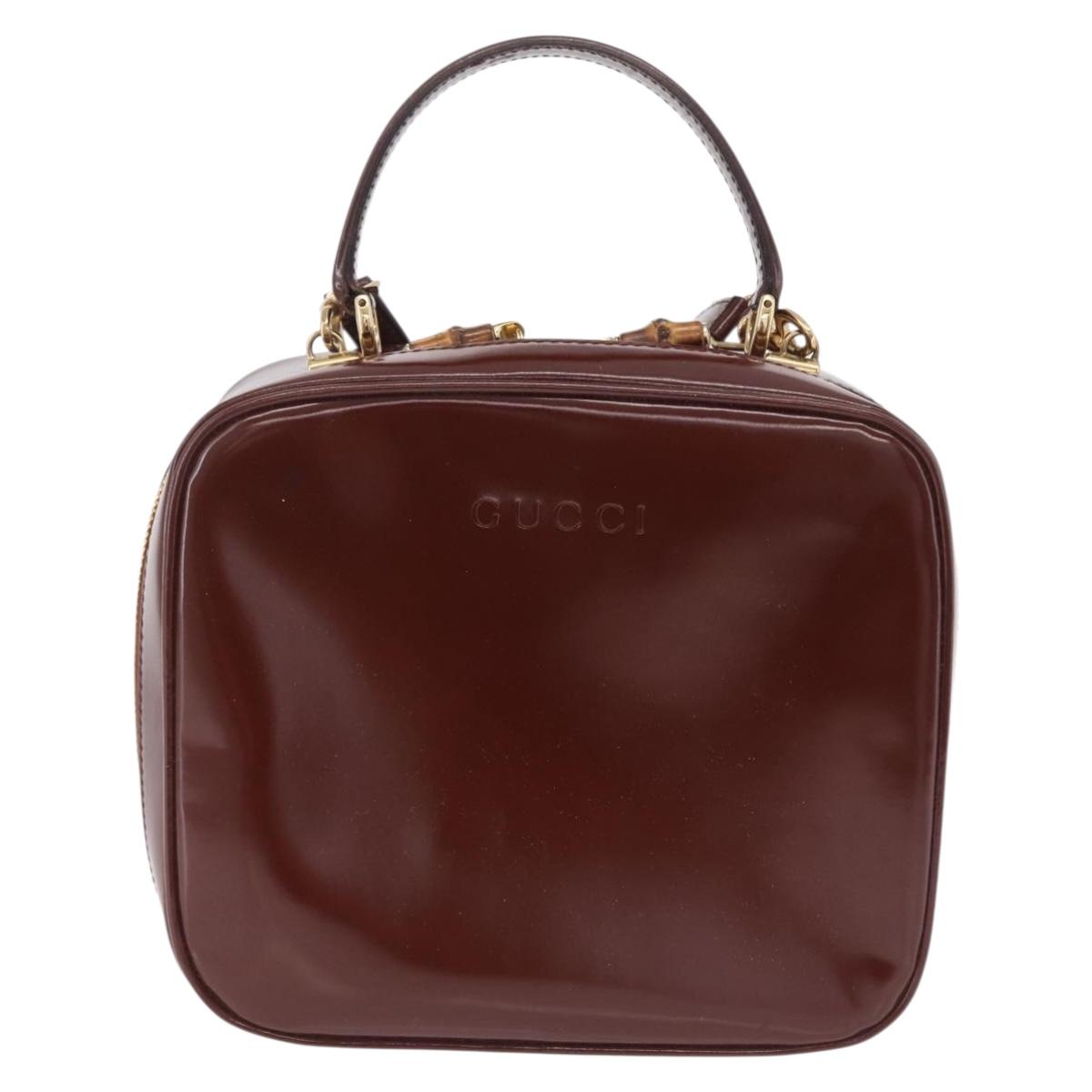 GUCCI Vanity Hand Bag Patent leather 2way Brown Gold 000 270 0323 Auth ep16129