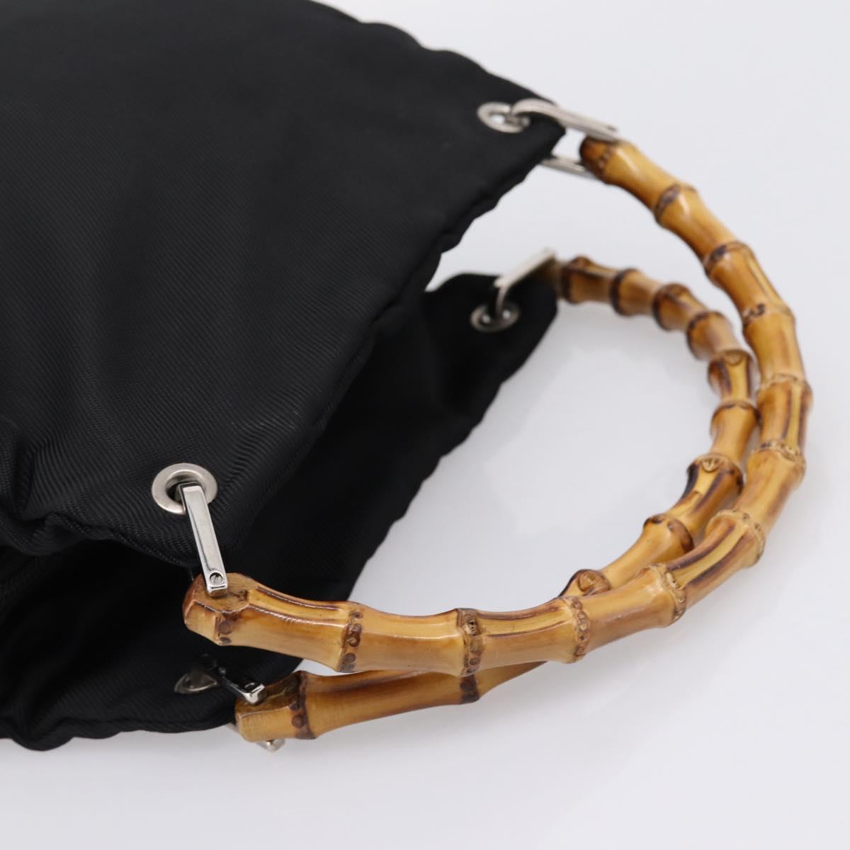 GUCCI Bamboo Hand Bag Nylon Black Silver 000 1014 0575 Auth ep16141