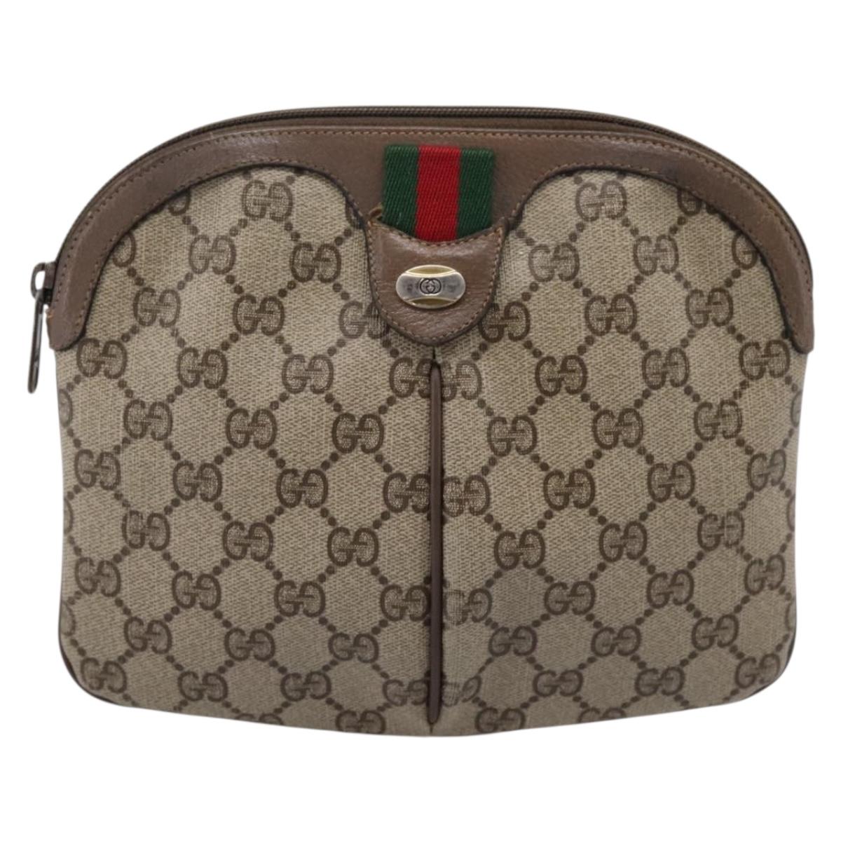 GUCCI GG Supreme Web Sherry Line Bag PVC Beige Gold 904 02 047 Auth ep16142