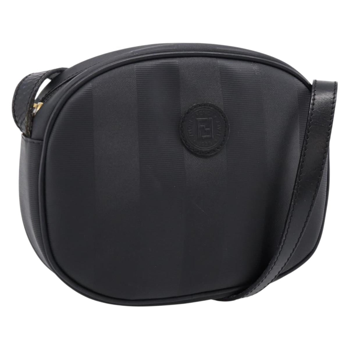 FENDI Pecan Canvas Shoulder Bag PVC Black Gold Auth ep16143