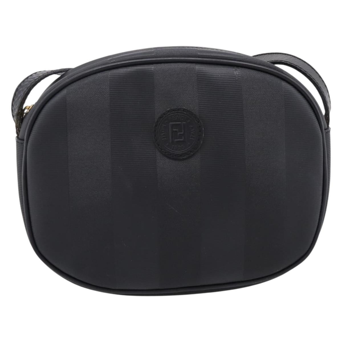 FENDI Pecan Canvas Shoulder Bag PVC Black Gold Auth ep16143