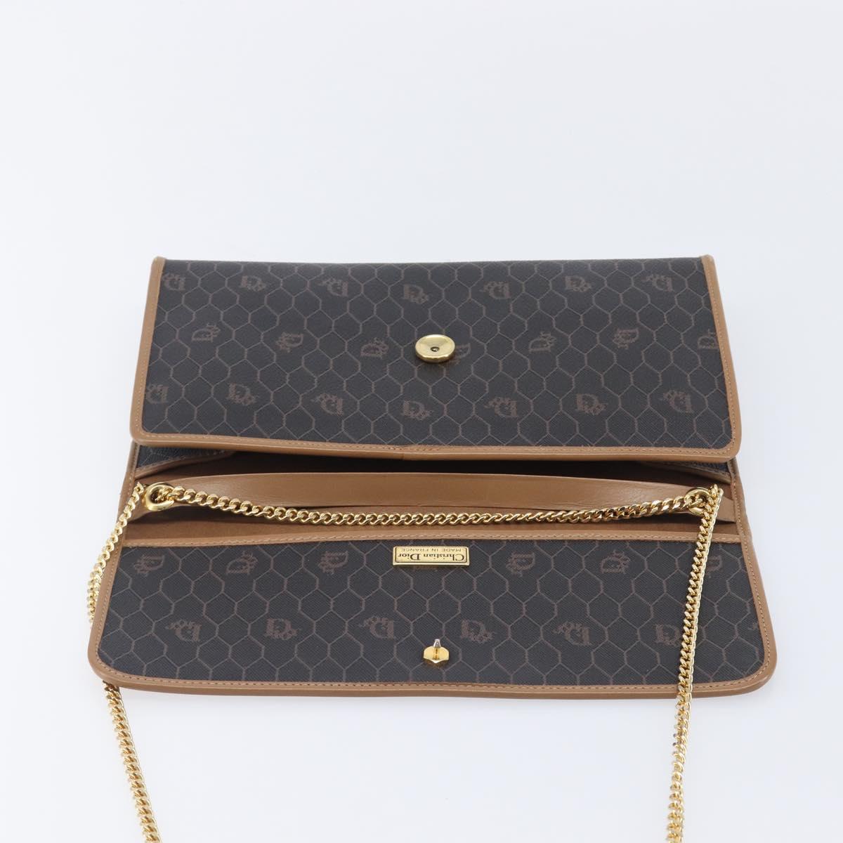 Christian Dior Honeycomb Canvas Chain Shoulder Bag PVC Black Gold Auth ep16153