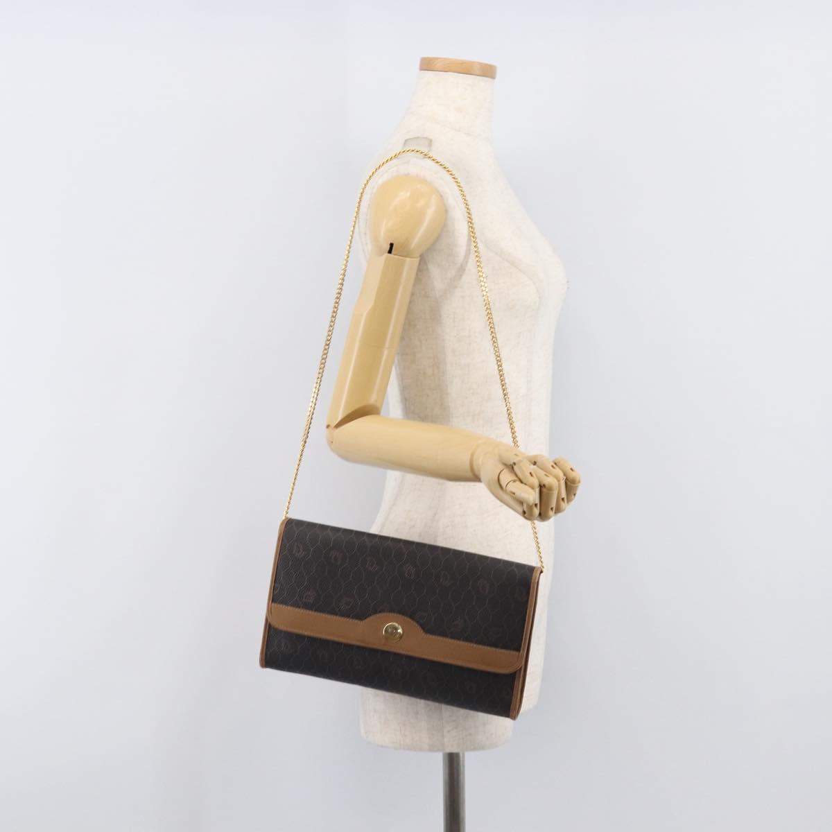 Christian Dior Honeycomb Canvas Chain Shoulder Bag PVC Black Gold Auth ep16153