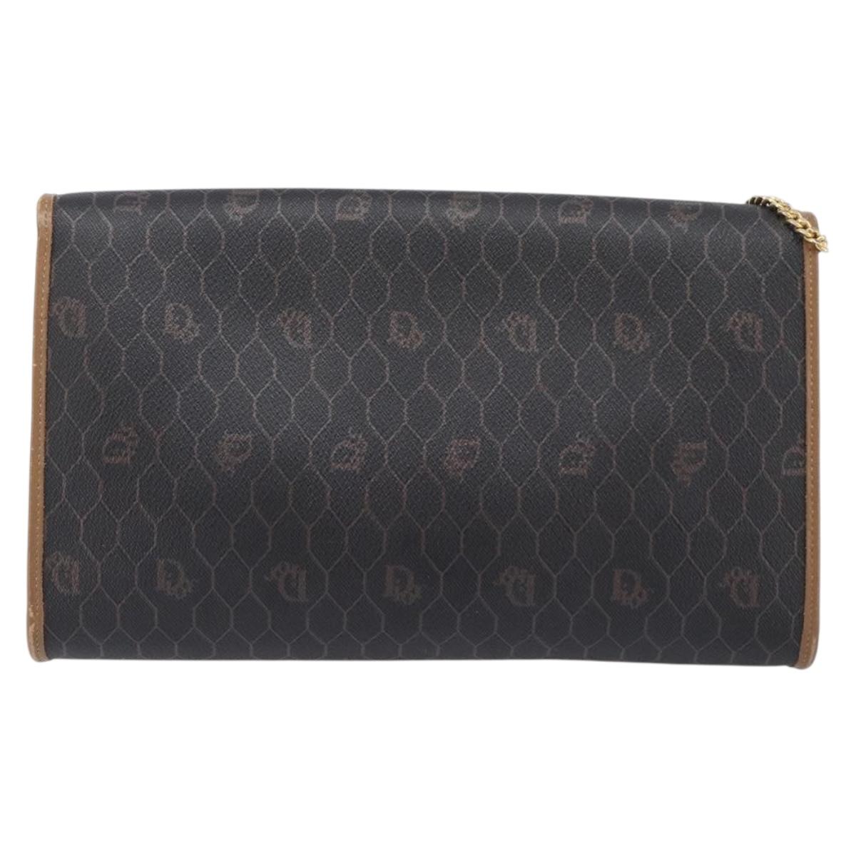 Christian Dior Honeycomb Canvas Chain Shoulder Bag PVC Black Gold Auth ep16153