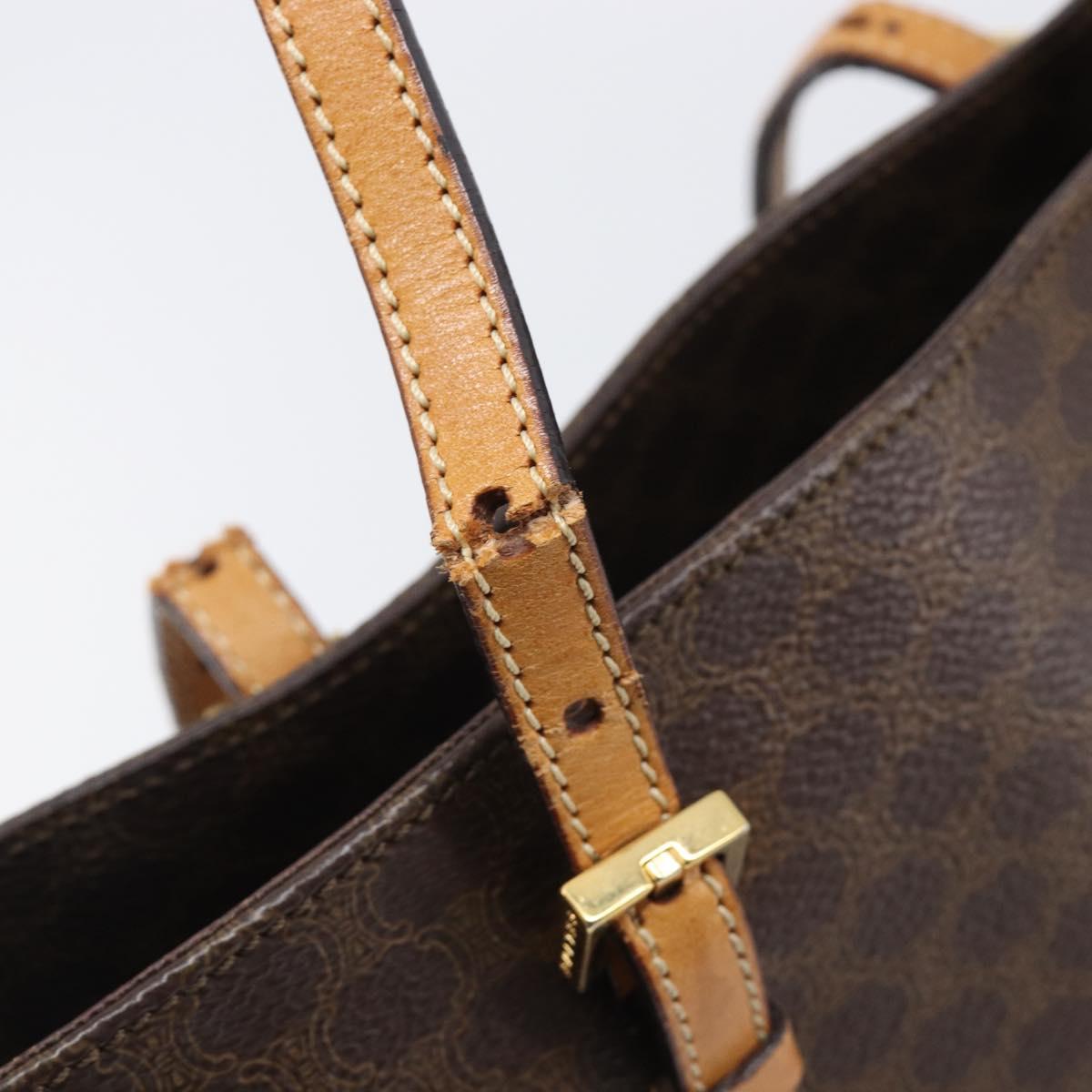 CELINE Macadam Canvas Hand Bag PVC Leather Brown Gold Auth ep16155