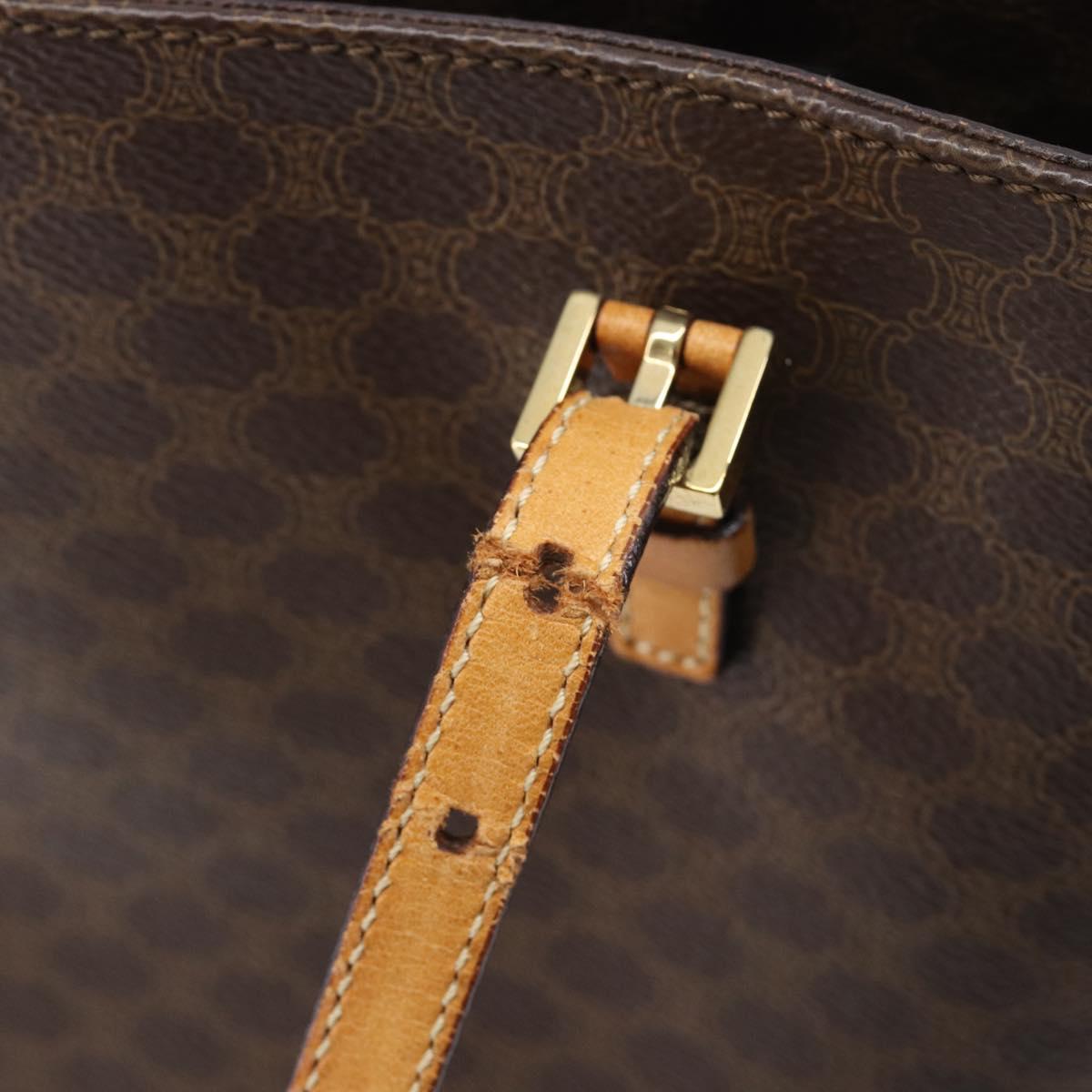 CELINE Macadam Canvas Hand Bag PVC Leather Brown Gold Auth ep16155