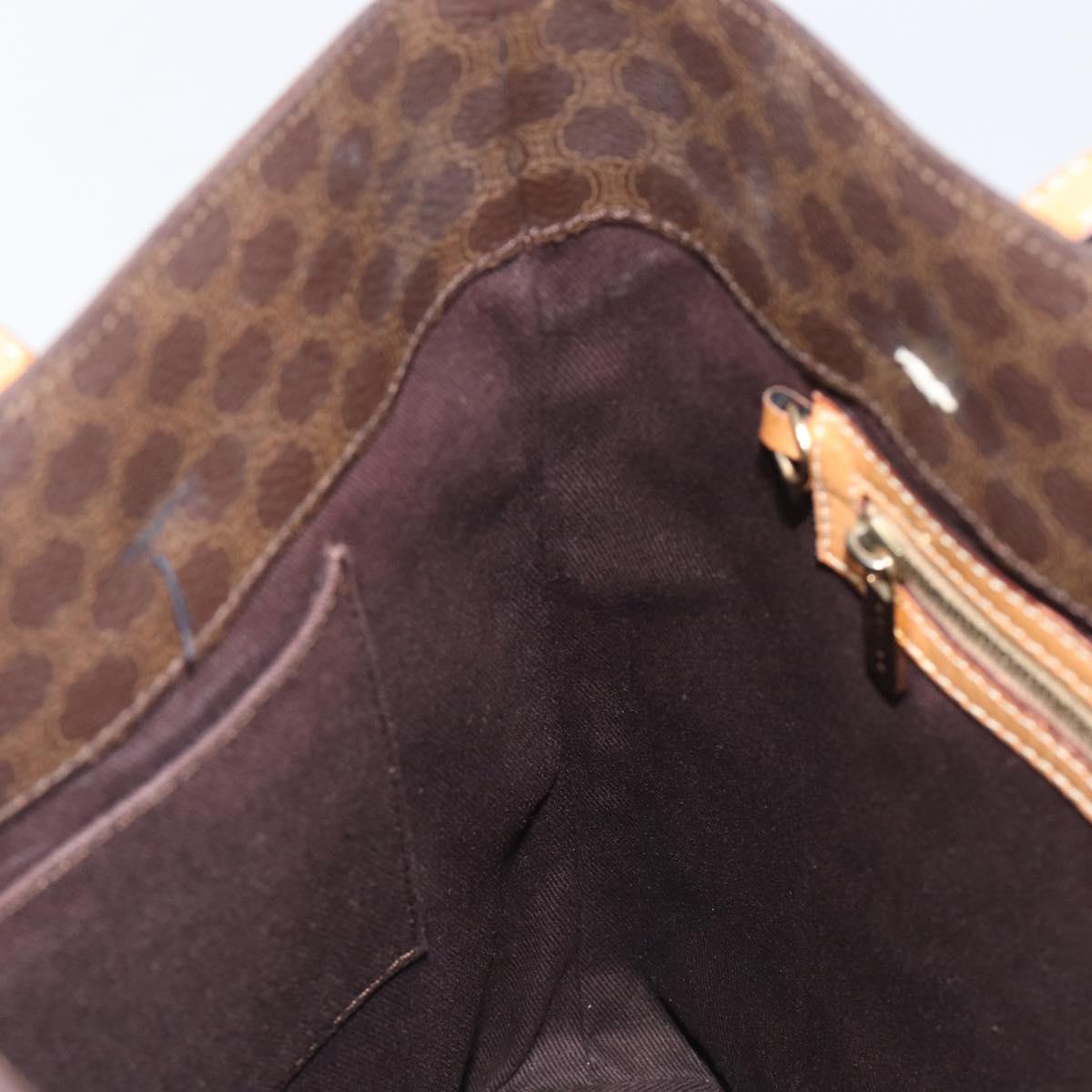 CELINE Macadam Canvas Hand Bag PVC Leather Brown Gold Auth ep16155