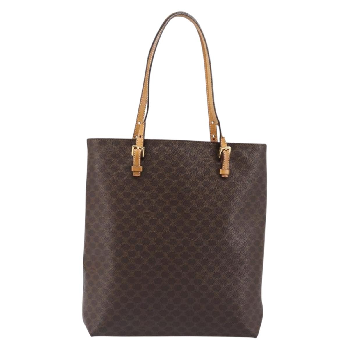 CELINE Macadam Canvas Hand Bag PVC Leather Brown Gold Auth ep16155