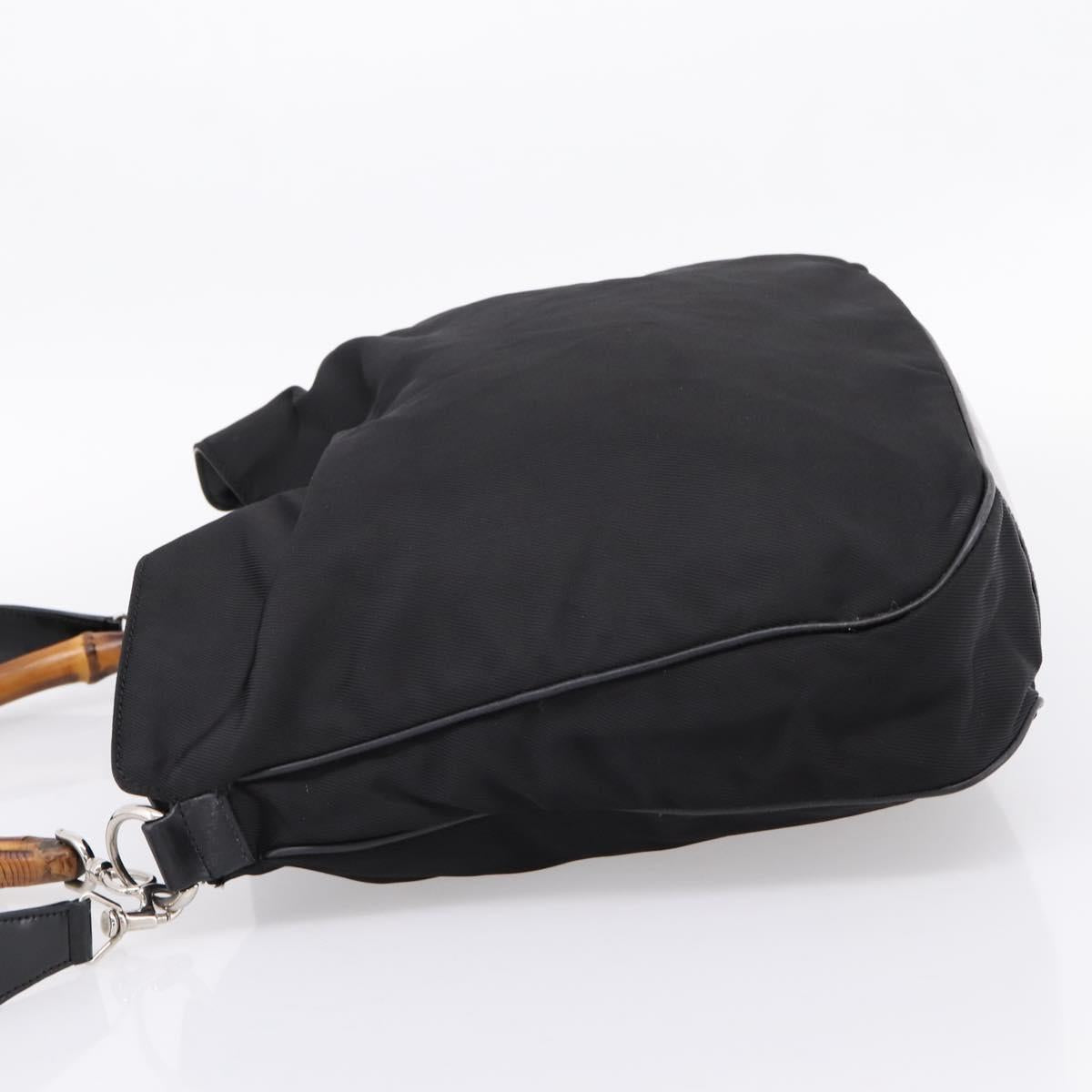GUCCI Bamboo Hand Bag Nylon 2way Black Silver 001 1577 2615 Auth ep16156