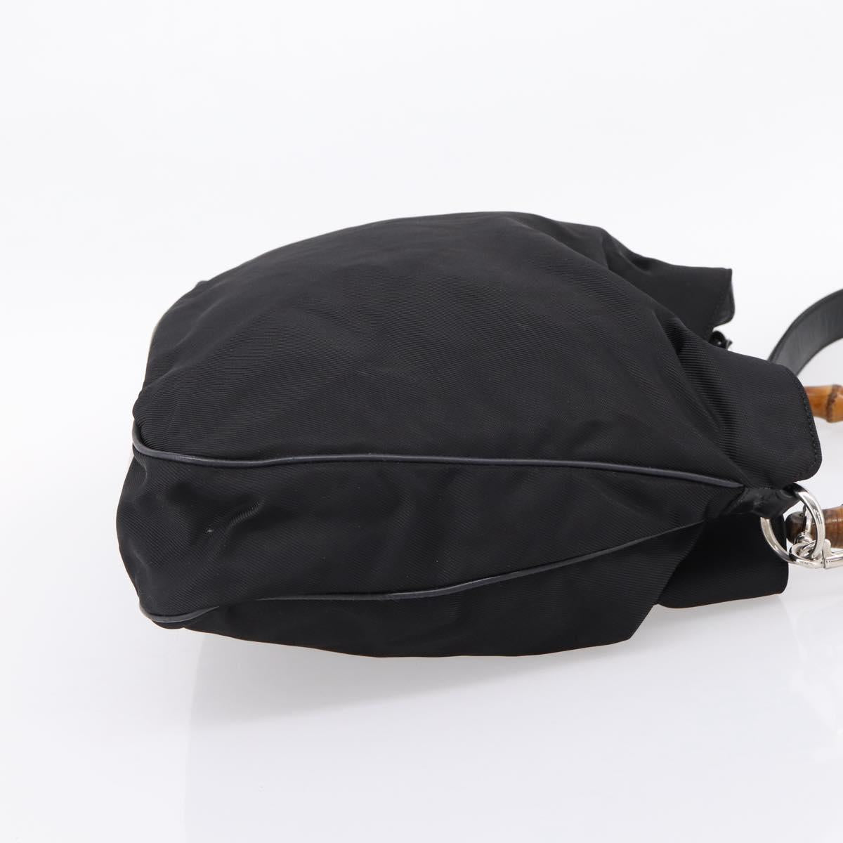 GUCCI Bamboo Hand Bag Nylon 2way Black Silver 001 1577 2615 Auth ep16156