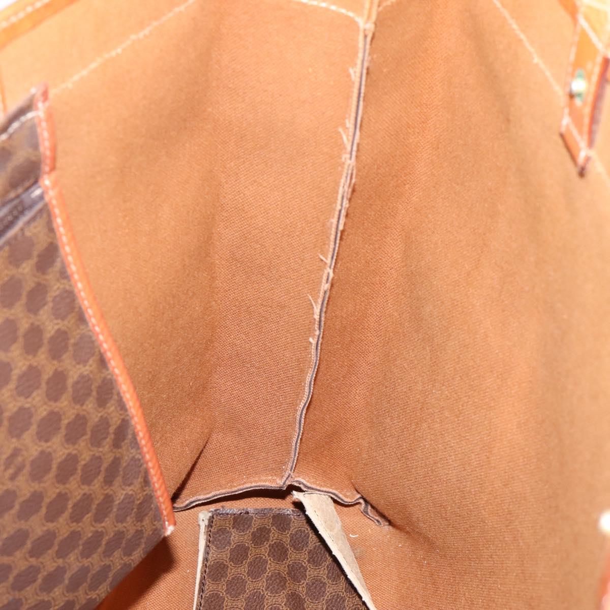 CELINE Macadam Canvas Tote Bag PVC Leather Brown Gold Auth ep16157
