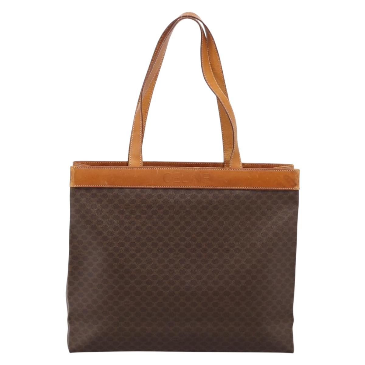 CELINE Macadam Canvas Tote Bag PVC Leather Brown Gold Auth ep16157