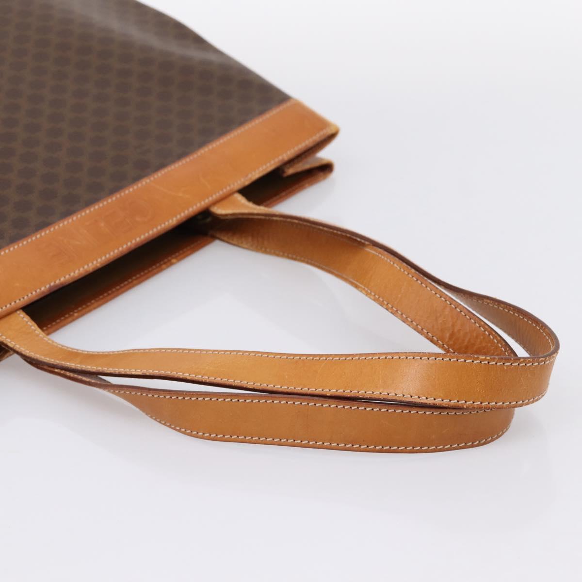 CELINE Macadam Canvas Tote Bag PVC Leather Brown Gold Auth ep16157