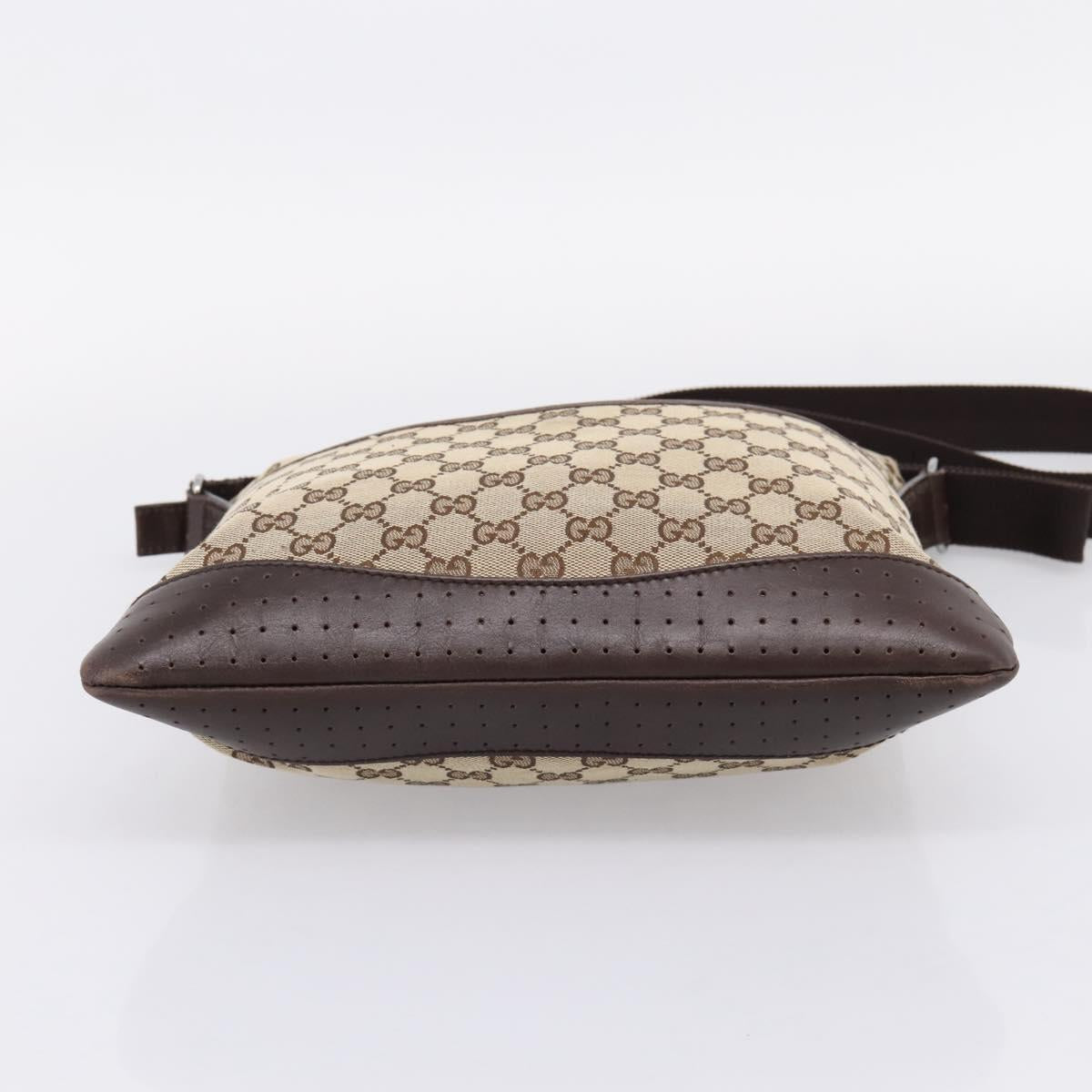 GUCCI GG Canvas Shoulder Bag Beige Silver 145857 Auth ep16158