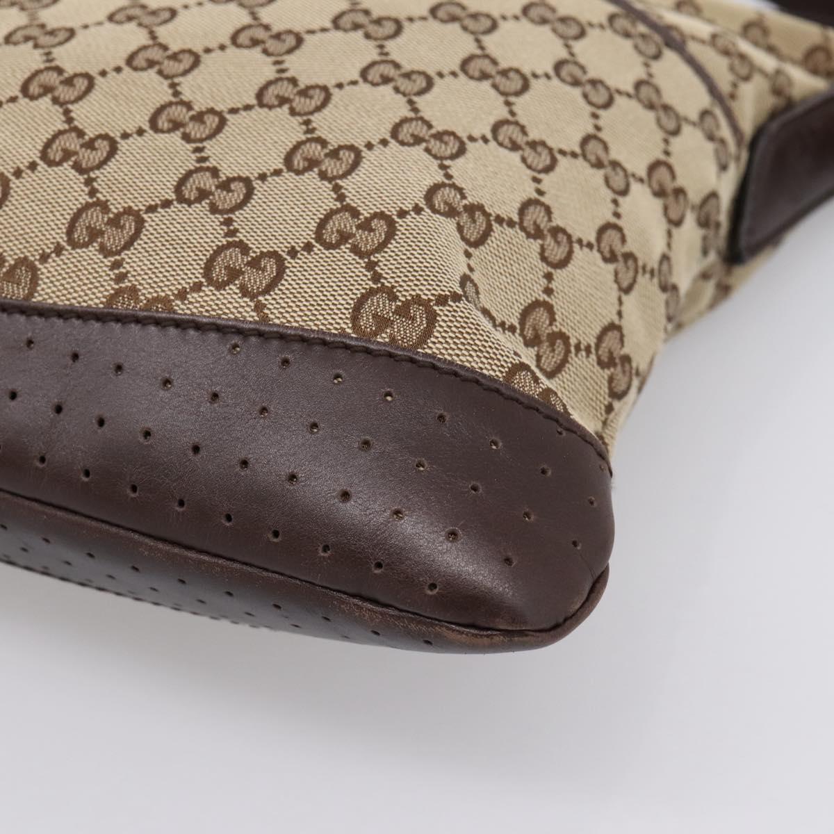 GUCCI GG Canvas Shoulder Bag Beige Silver 145857 Auth ep16158