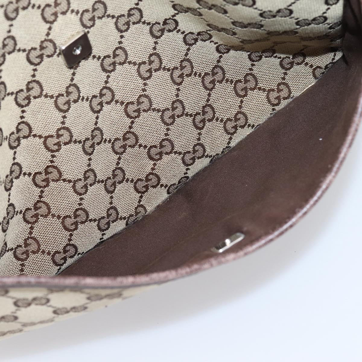 GUCCI GG Canvas Shoulder Bag Beige Silver 145857 Auth ep16158