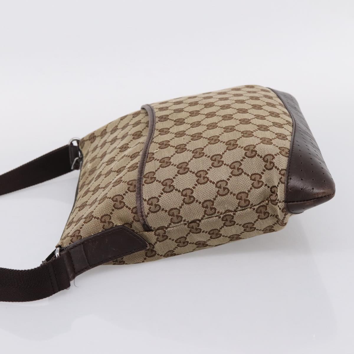 GUCCI GG Canvas Shoulder Bag Beige Silver 145857 Auth ep16158