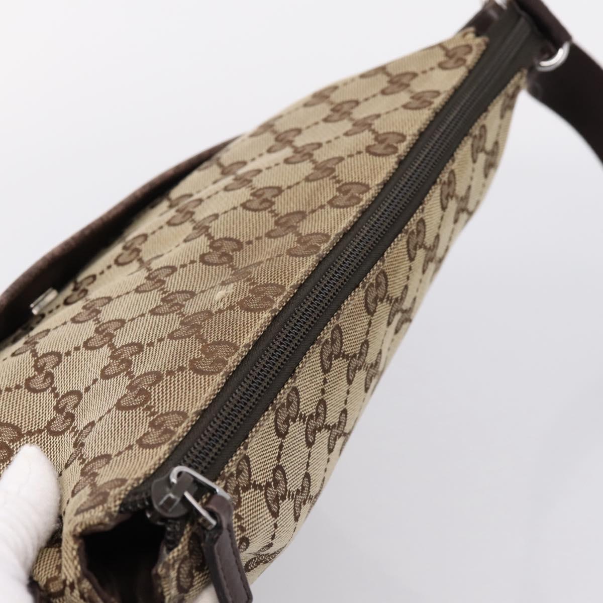 GUCCI GG Canvas Shoulder Bag Beige Silver 145857 Auth ep16158