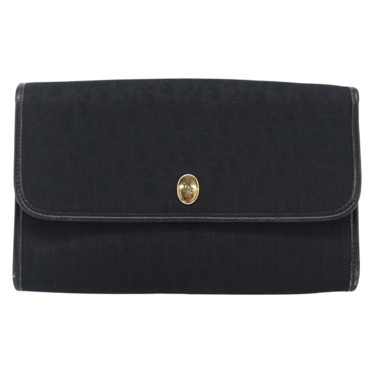 Christian Dior Trotter Canvas Chain Shoulder Bag Black Gold Auth ep16160