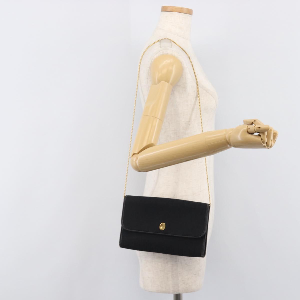 Christian Dior Trotter Canvas Chain Shoulder Bag Black Gold Auth ep16160