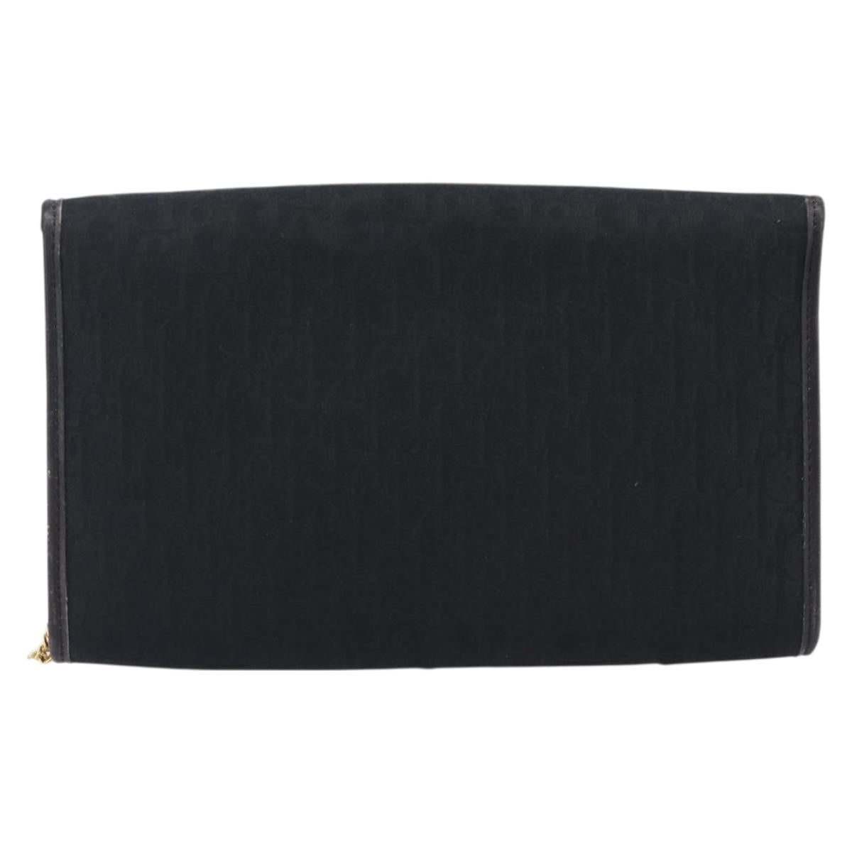 Christian Dior Trotter Canvas Chain Shoulder Bag Black Gold Auth ep16160