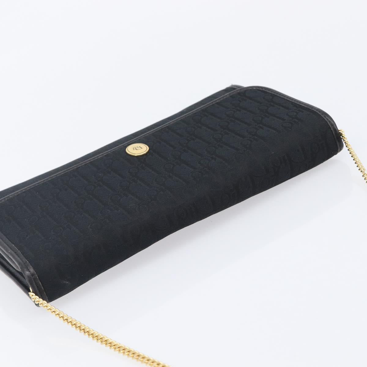 Christian Dior Trotter Canvas Chain Shoulder Bag Black Gold Auth ep16160