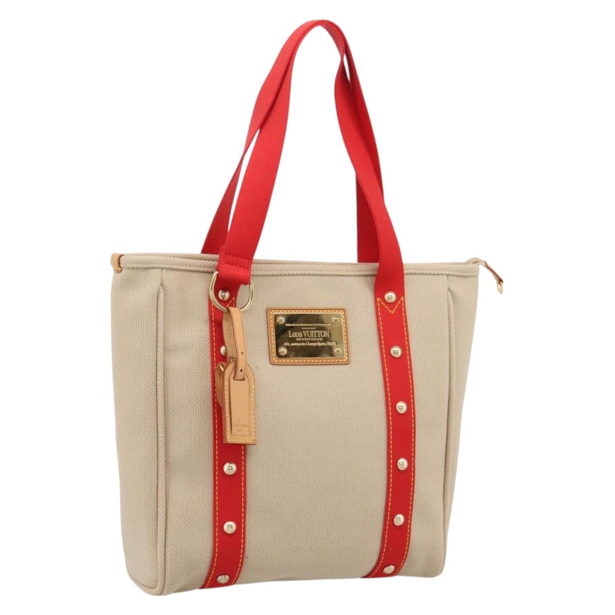 LOUIS VUITTON Antigua Cabas MM Tote Bag Canvas Beige Red M40035 LV Auth ep16163V