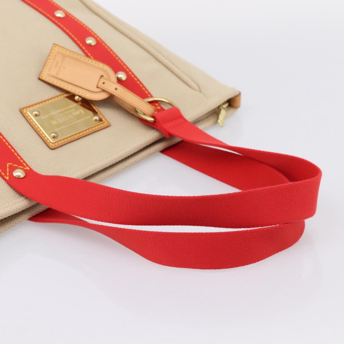 LOUIS VUITTON Antigua Cabas MM Tote Bag Canvas Beige Red M40035 LV Auth ep16163V