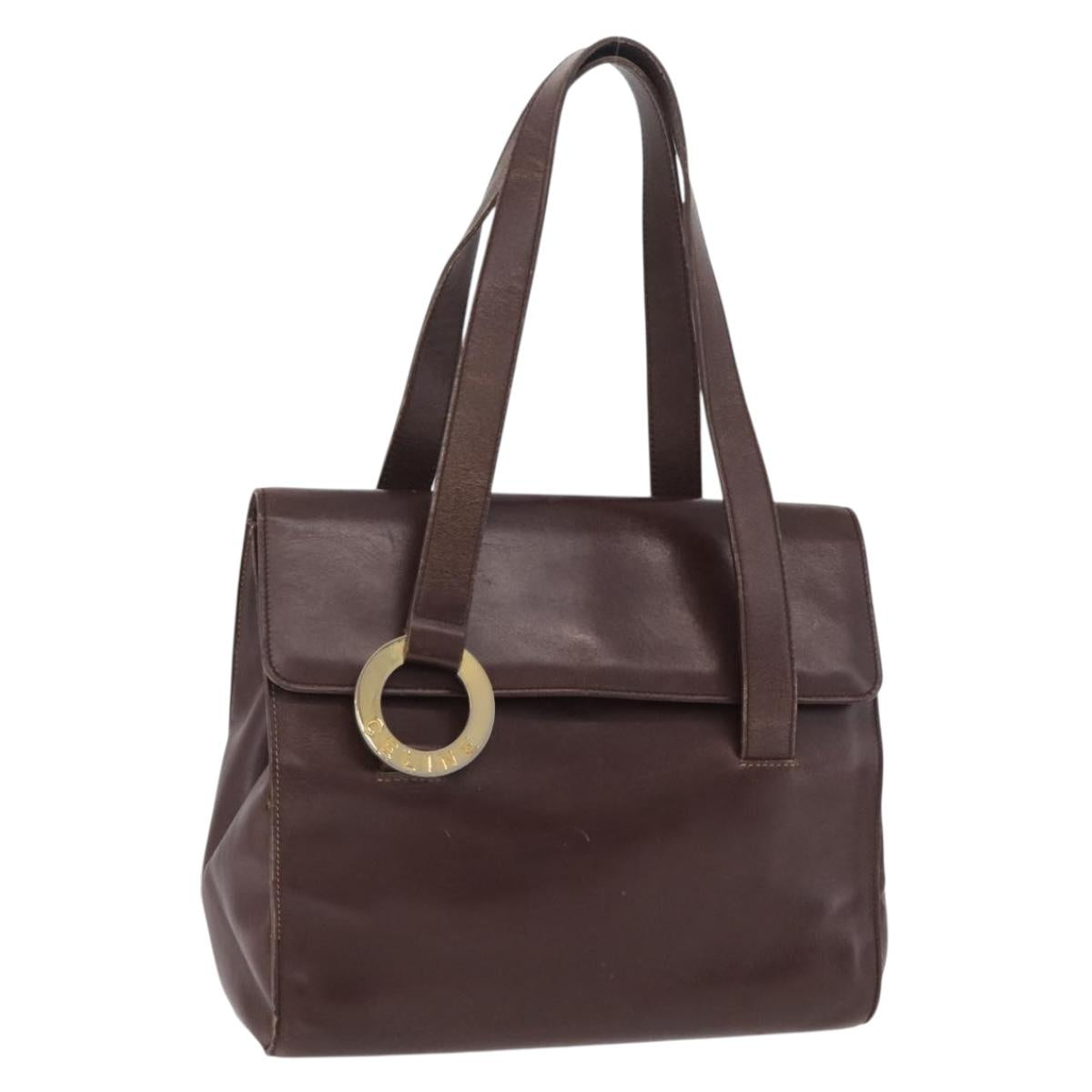 CELINE Hand Bag Leather Brown Gold Auth ep16168