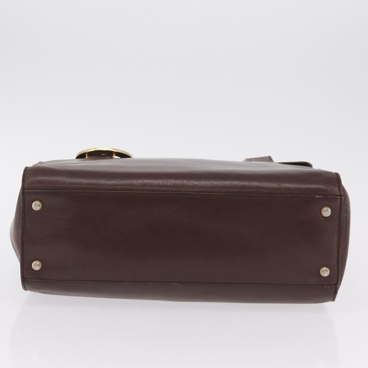 CELINE Hand Bag Leather Brown Gold Auth ep16168