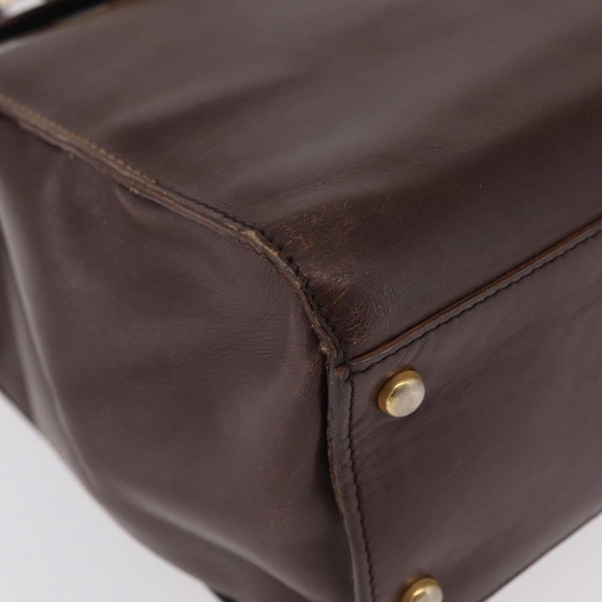 CELINE Hand Bag Leather Brown Gold Auth ep16168