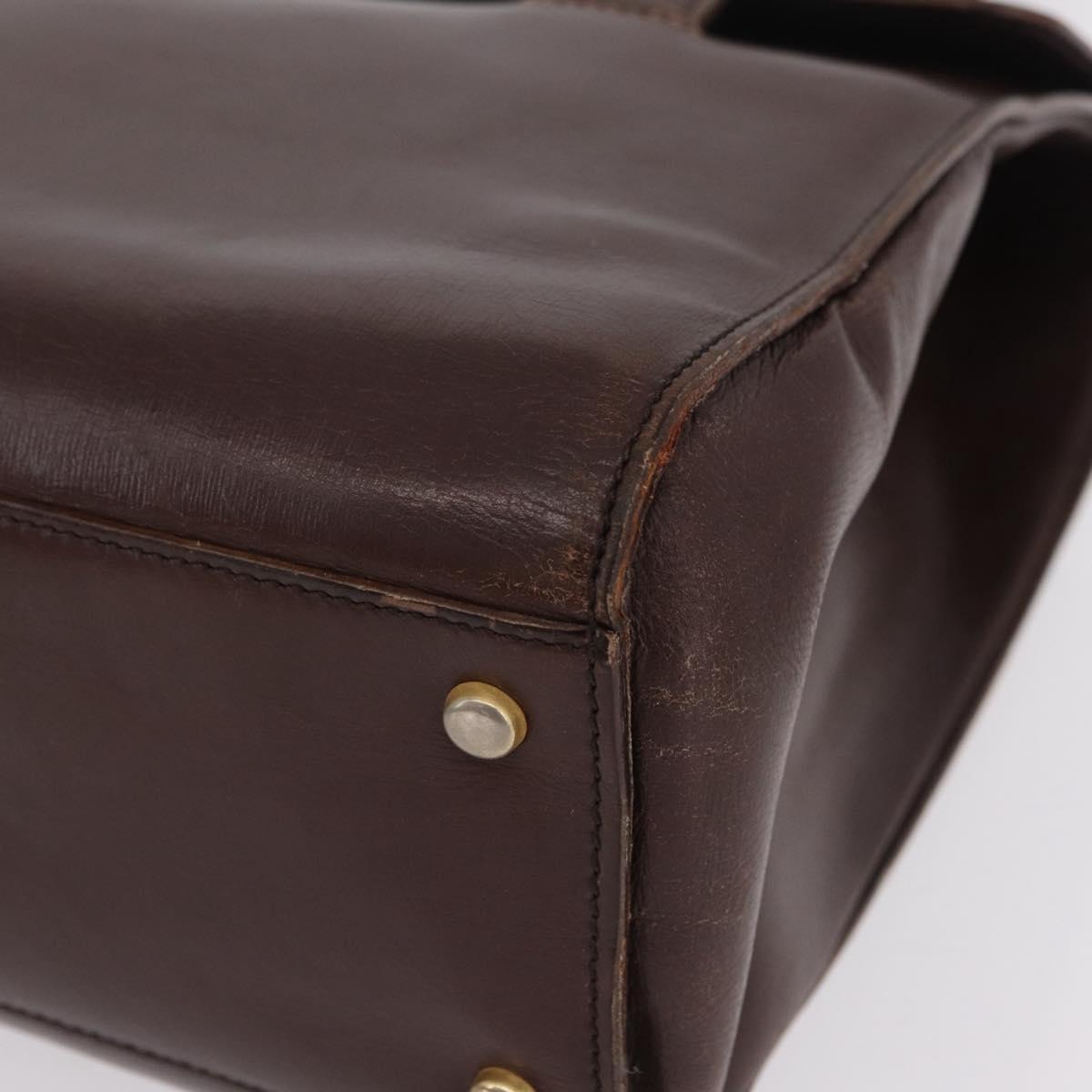 CELINE Hand Bag Leather Brown Gold Auth ep16168