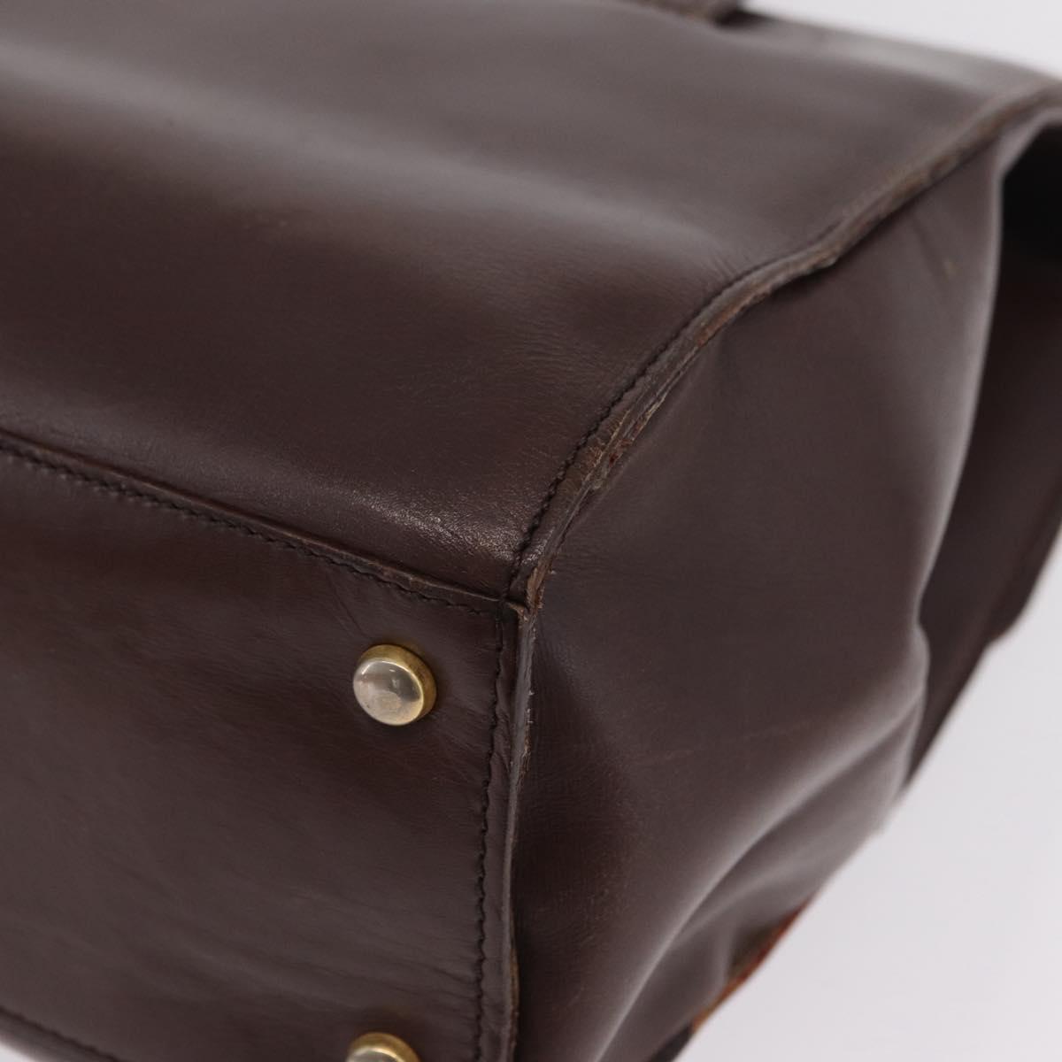 CELINE Hand Bag Leather Brown Gold Auth ep16168