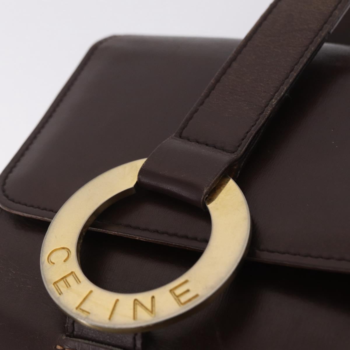 CELINE Hand Bag Leather Brown Gold Auth ep16168