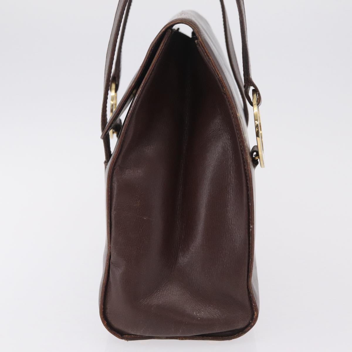 CELINE Hand Bag Leather Brown Gold Auth ep16168