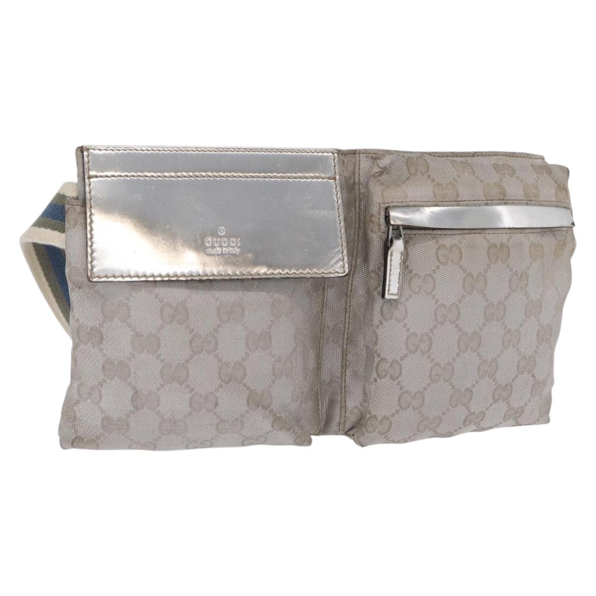 GUCCI GG Canvas Waist Bag Silver 28566 Auth ep16179