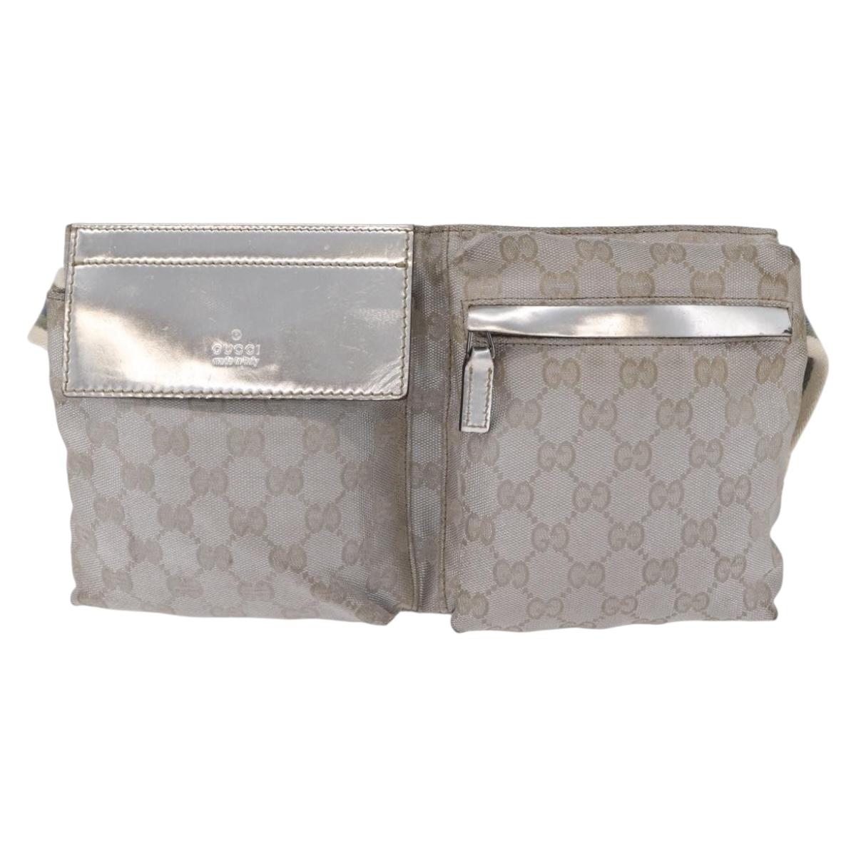 GUCCI GG Canvas Waist Bag Silver 28566 Auth ep16179