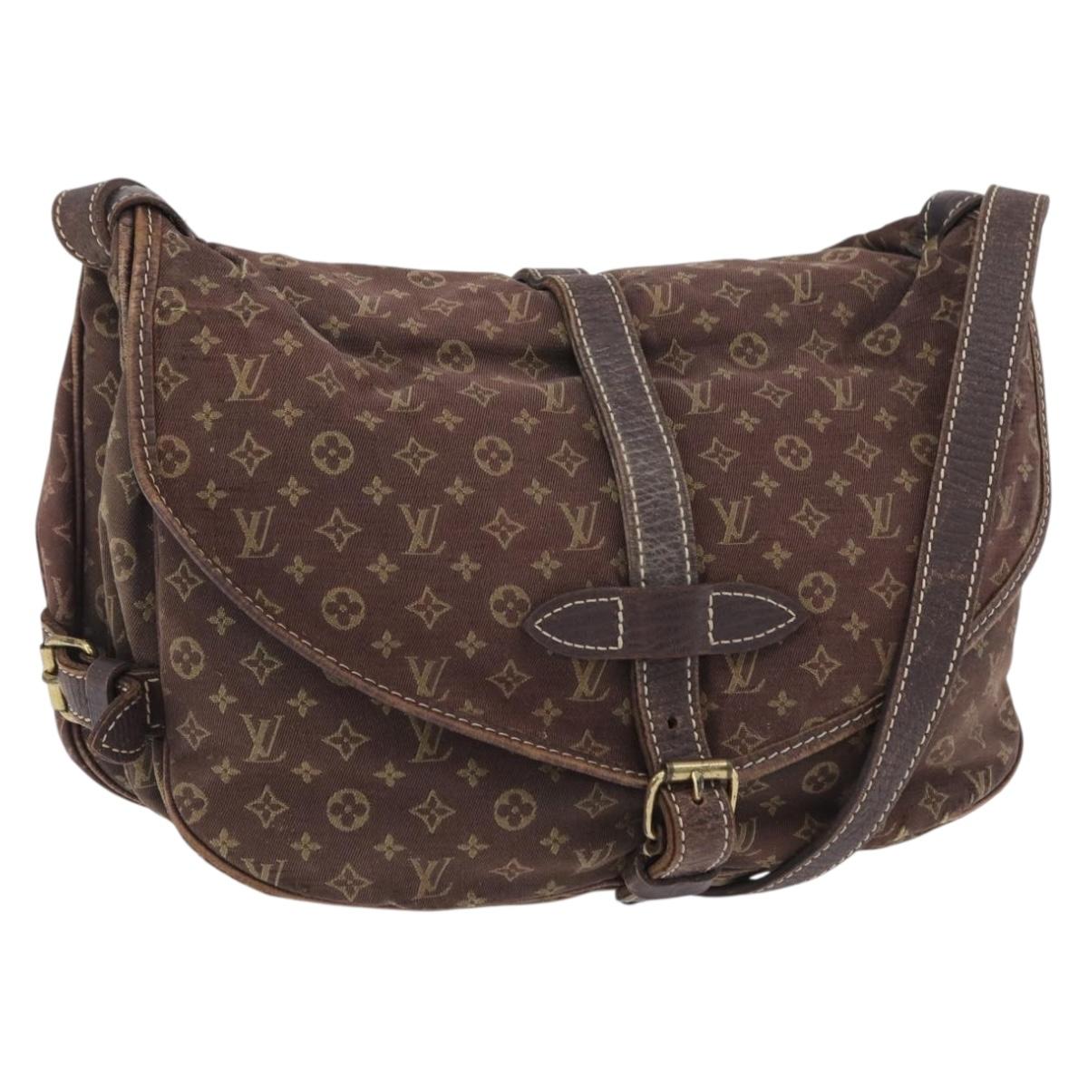 LOUIS VUITTON Monogram Mini Lin Saumur 30 Bag Brown Fuzan M95227 LV Auth ep16180