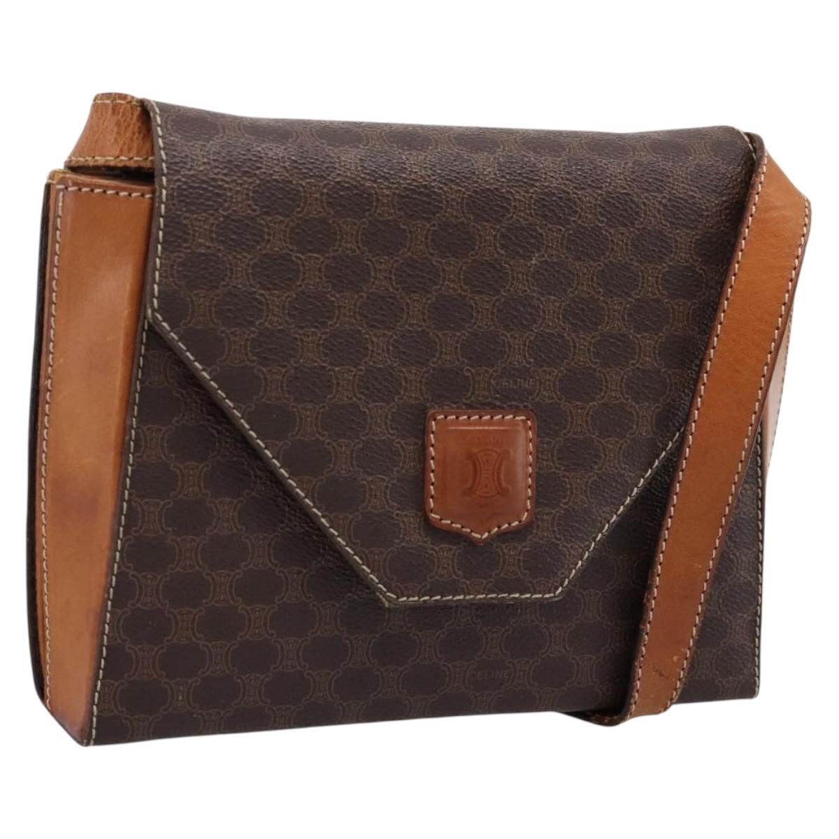 CELINE Macadam Canvas Shoulder Bag PVC Leather Brown Gold Auth ep16182