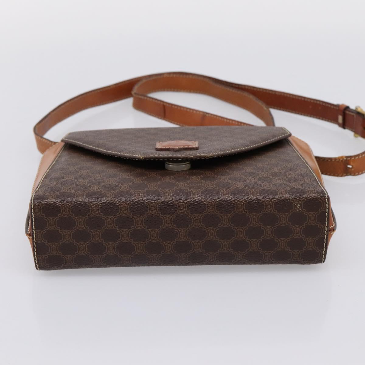 CELINE Macadam Canvas Shoulder Bag PVC Leather Brown Gold Auth ep16182