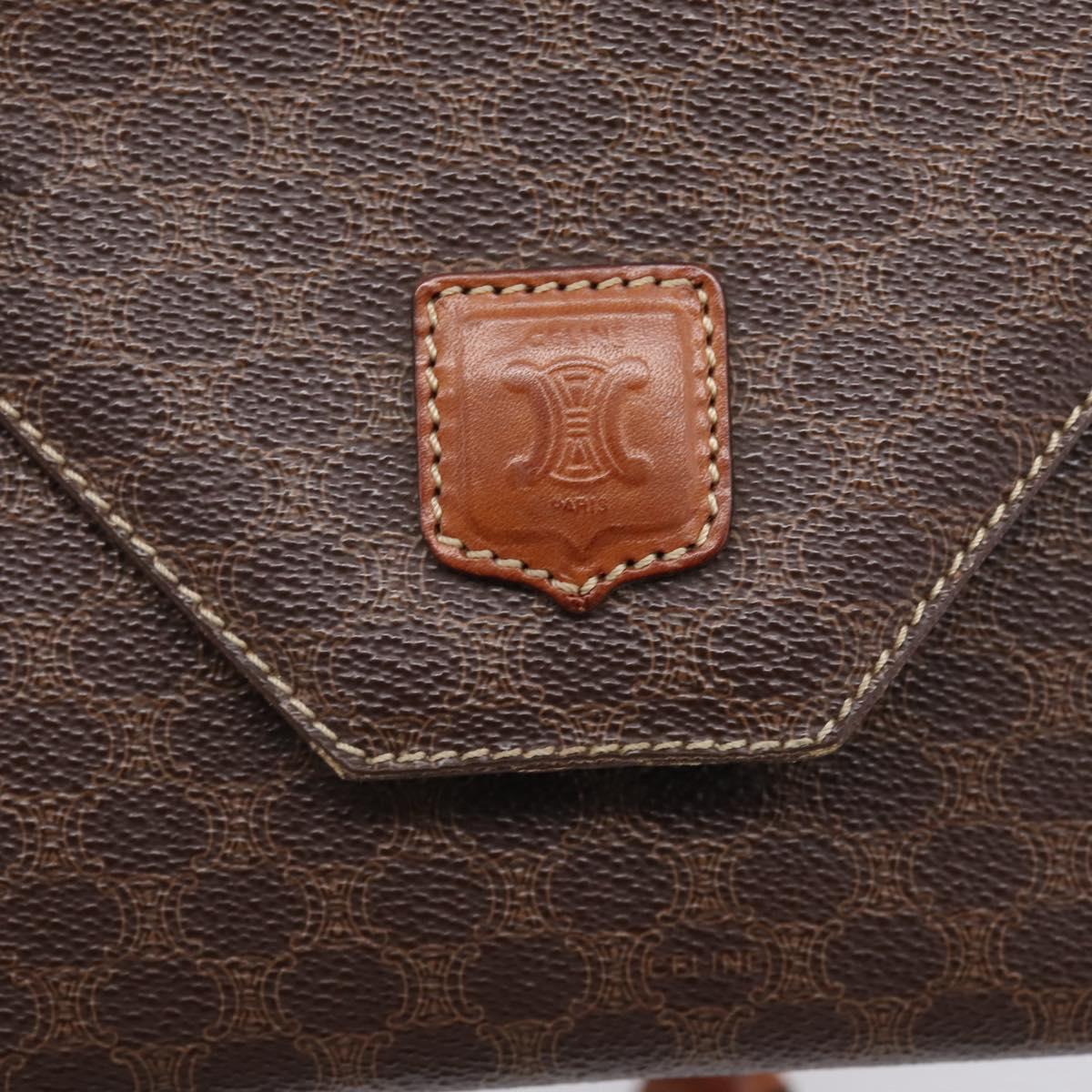 CELINE Macadam Canvas Shoulder Bag PVC Leather Brown Gold Auth ep16182