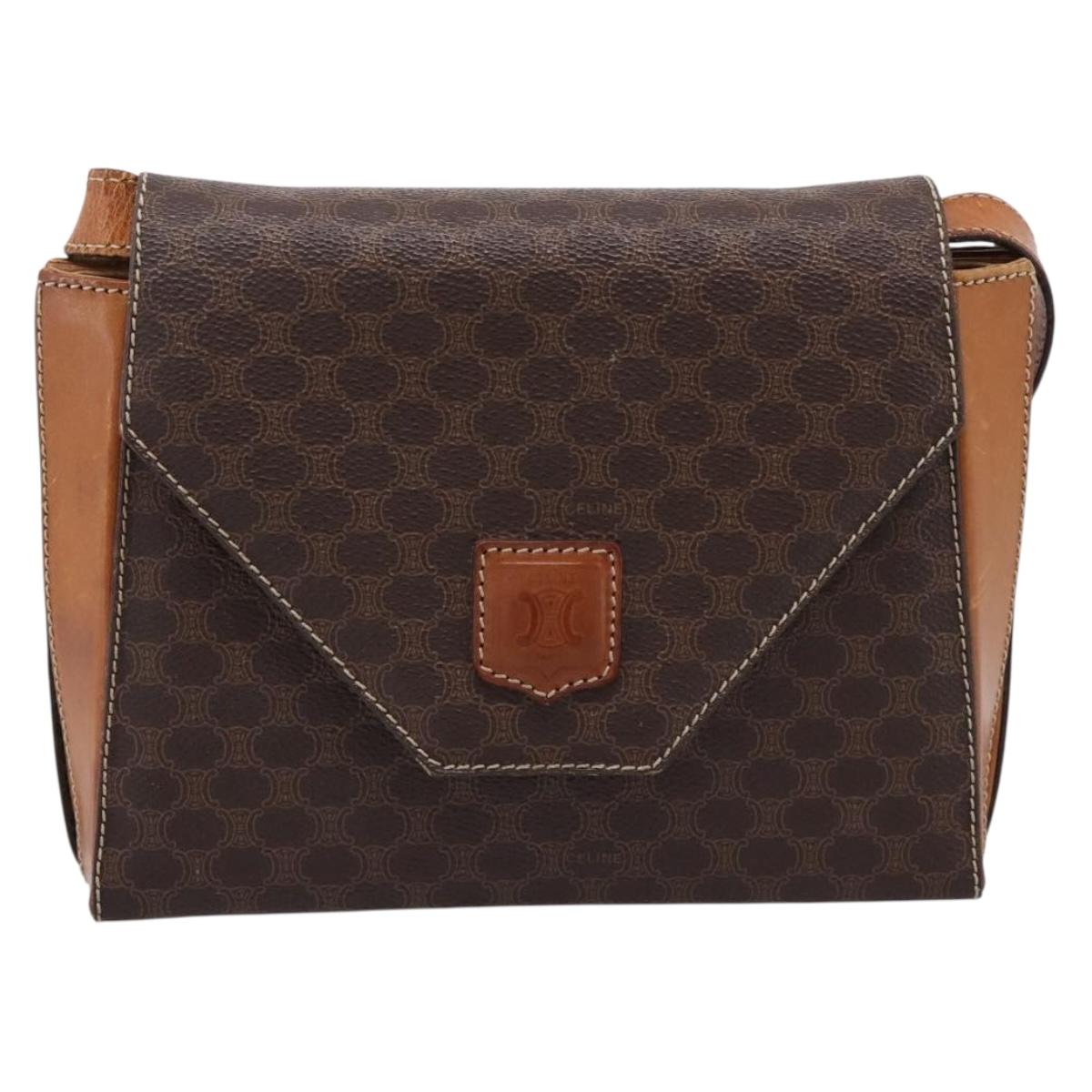 CELINE Macadam Canvas Shoulder Bag PVC Leather Brown Gold Auth ep16182