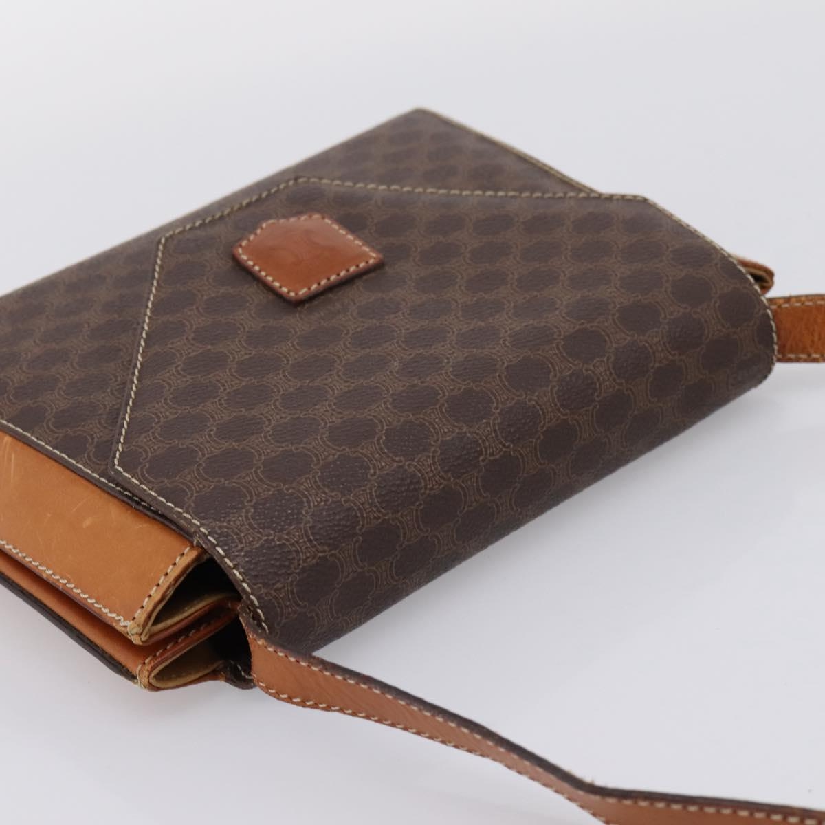 CELINE Macadam Canvas Shoulder Bag PVC Leather Brown Gold Auth ep16182