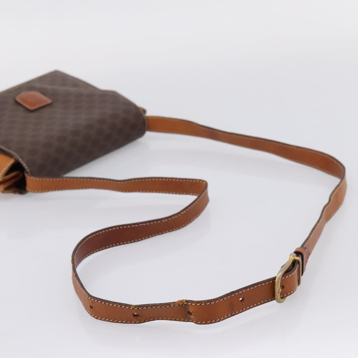 CELINE Macadam Canvas Shoulder Bag PVC Leather Brown Gold Auth ep16182