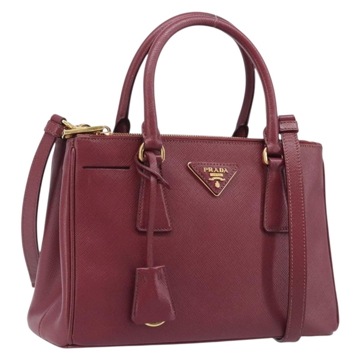 PRADA Hand Bag Saffiano leather 2way Bordeaux Gold Auth ep16191V